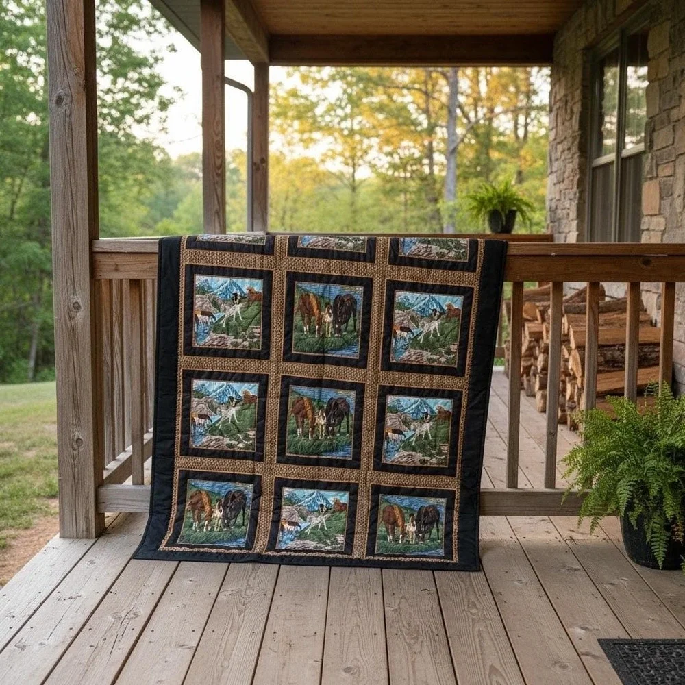 Western Horse Scenic Patchwork‎ Quilt Throw 44x66 Cabin Lodge Rustic